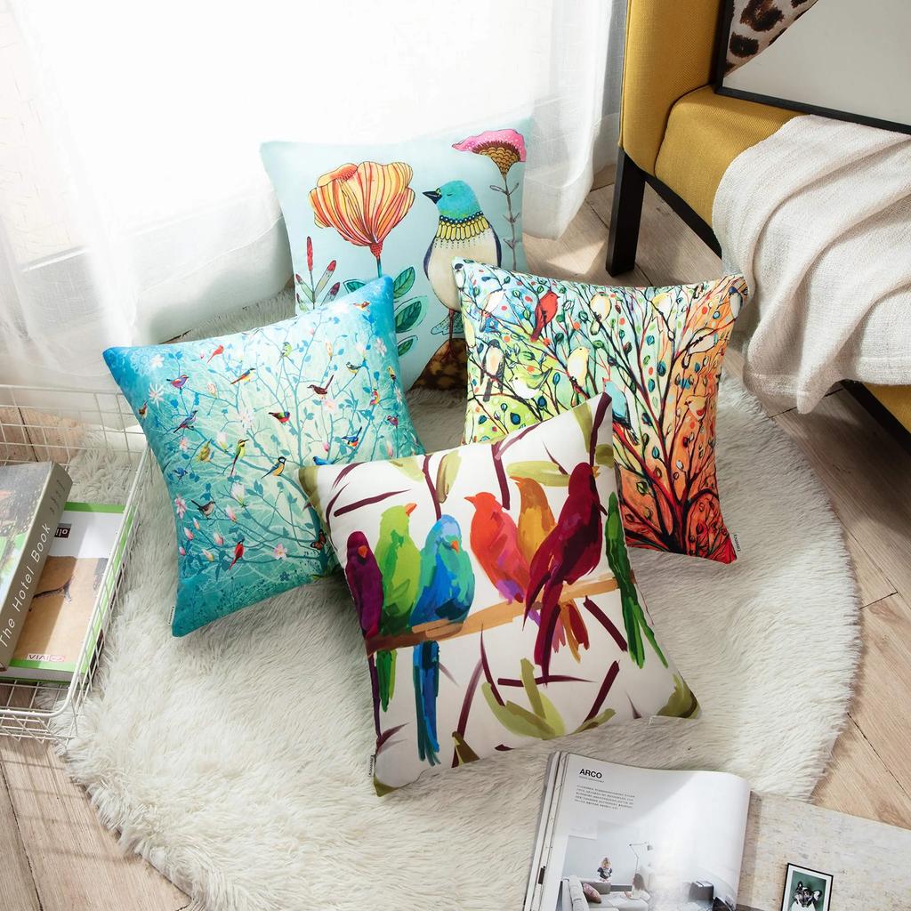 Branch Bird Flower Linen Pillowcase Sofa Cushion Cover Home Decoration Can Be Customized for You 40x40 50x50 60x60 45x45