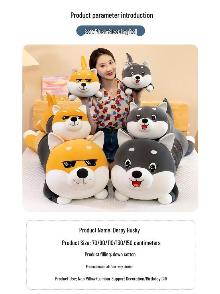 Large Soft Husky Plush Dog Pillow - Comforting Doll for Kids