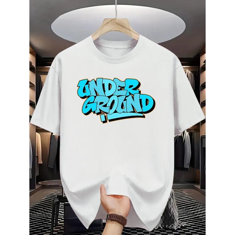 

European sizes Men S Underground Graffiti Print T-Shirt - Street Style Crew Neck Tee with Bold Orange & Blue Design, All-Season Comfort Fit 4XL білий