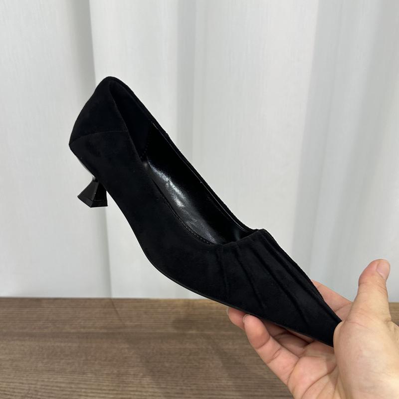 Fashion SUOJIALUN 2025 Autumn Women Pumps Shoes Fashion Pleated Shallow Slip On Single Shoes Pointed Toe Med Heel Dress Pumps Shoes