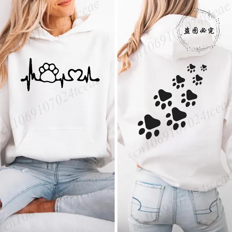 Retro Fashion Cat Heart Printed Hoodie Y2k Street Clothing Cat Lover Men and Women Loose Casual Hooded Sportswear K Pop Clothes