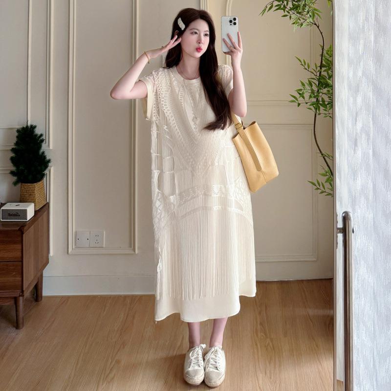 Chic Plus Size Maternity Fringe Dress for Summer 2026 – Slimming and Comfortable Fit Extra Large