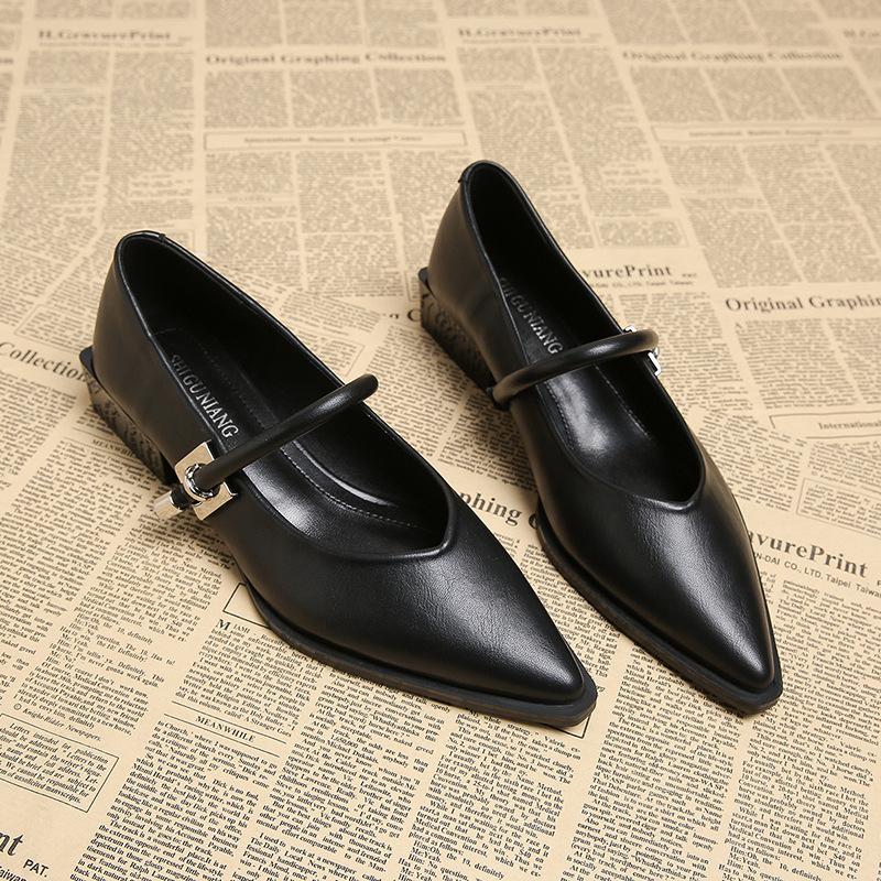 

73598-1 Spring and summer women s shoes 2025 popular versatile comfortable pointed shallow mouth shoes thick heel retro single shoes 39