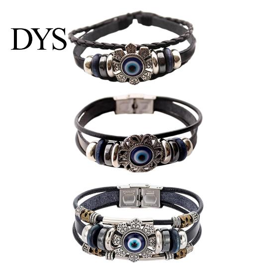 Faux Leather Bracelet Bohemian Multilayer Beads Vintage Geometric Decorative Gift Men Women Turkish Evil Eye Charm Jewelry for Daily Life Fashion