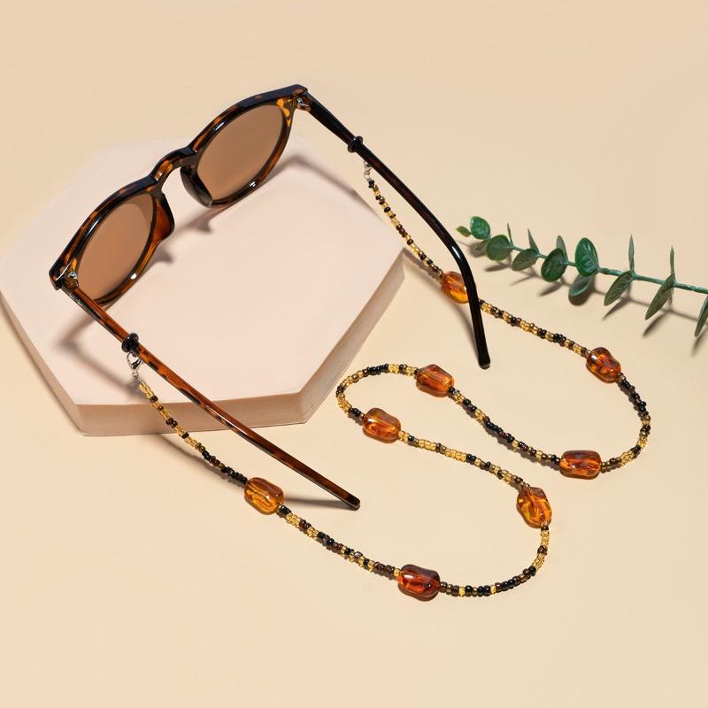 Retro Amber Beaded Glasses Chain for Women Men Trendy Handmade Beads Hangs Mask Sunglasses Lanyard Chain Glasses Decoration