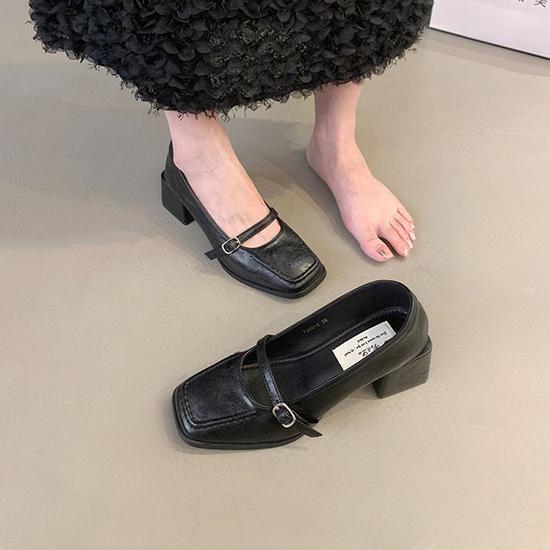 

Винтажные туфли-лодочки во французском стиле для женщин, весна и осень, черные кожаные туфли Мэри Джейн 35 чёрный
