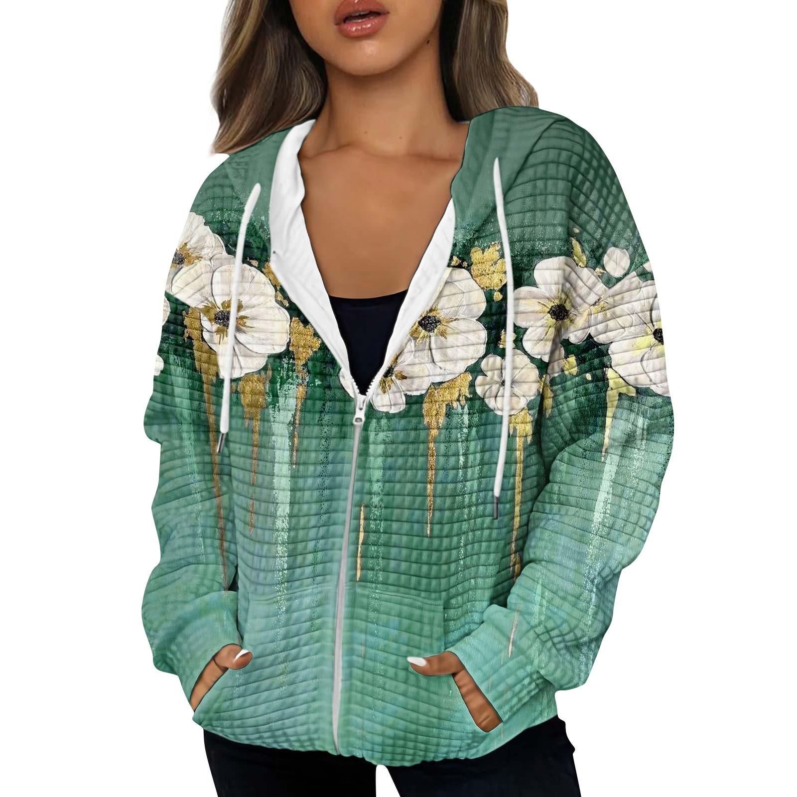 

Жіноча осінньо-зимова повсякденна модна толстовка з принтом і кишенями на блискавці L зелений