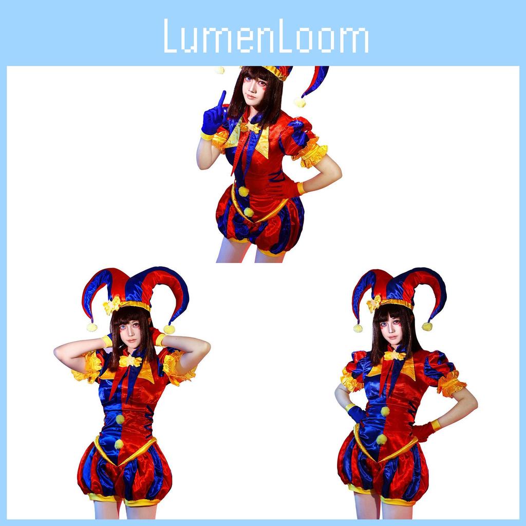 De geweldige Digital Circus Pomni cosplay jumpsuit voor een Halloween-kostuumfeest.