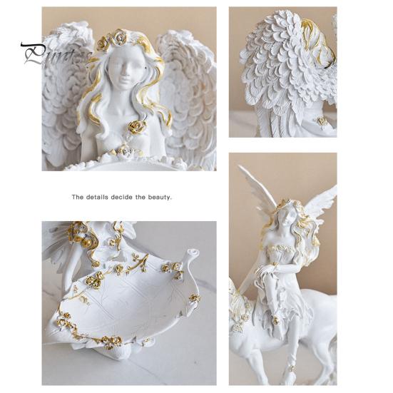 Small Angel Figurine Resin Figurine, Half Body Winged Fairy Sculpture with Gold Trim, Matte Warm White Decor Desk for Bedroom Shelf Gift Women