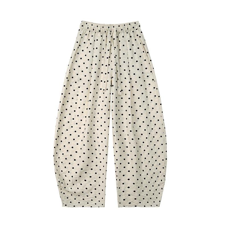 Polka dot linen scimitar pants women's summer thin new high-waisted lazy casual pants small loose wide-leg pants
