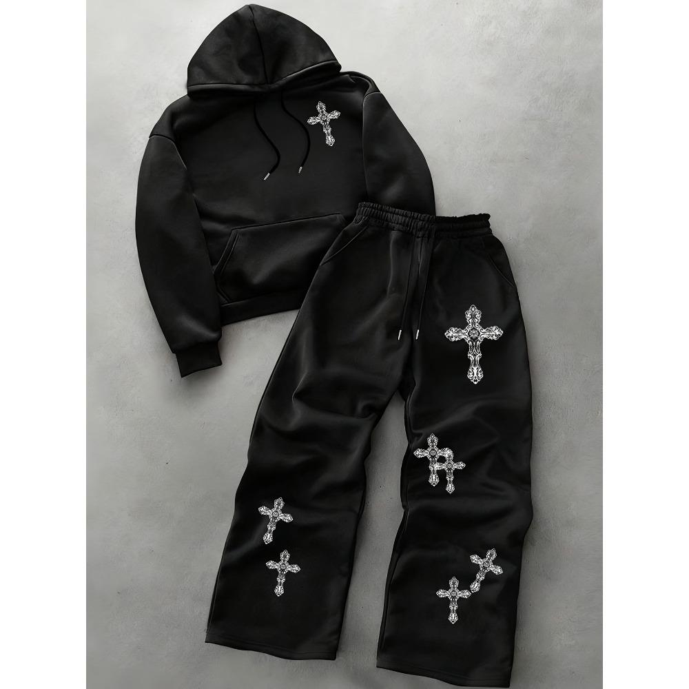 

Men s Sports Shirt Set Autumn Winter 2 Piece Set, Classic Letter Pattern Printed Drawstring Hooded Sports Shirt Casual Sports Pants Set S