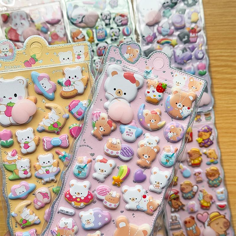 2sheets Cartoon Sticker 3D PVC Hollow Puffy Squishy Rabbit Capybara Bear For Phone Case Laptop Decoration Journal DIY Collage