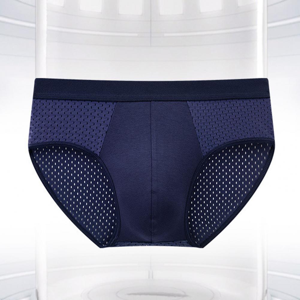 Men Briefs Mid-rise Elastic Waist Panties Breathable Holes Ultra-thin Solid Color Underwear U-convex Traceless Briefs