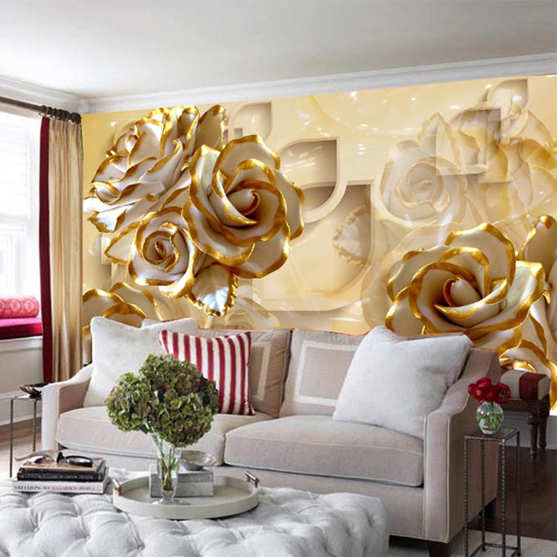 Europejski Styl 3D Stereo Tapeta Różany Jadeit Rzeźbiony Fototapety Tapeta Salon TV Sofa Ściana Tło Tkanina