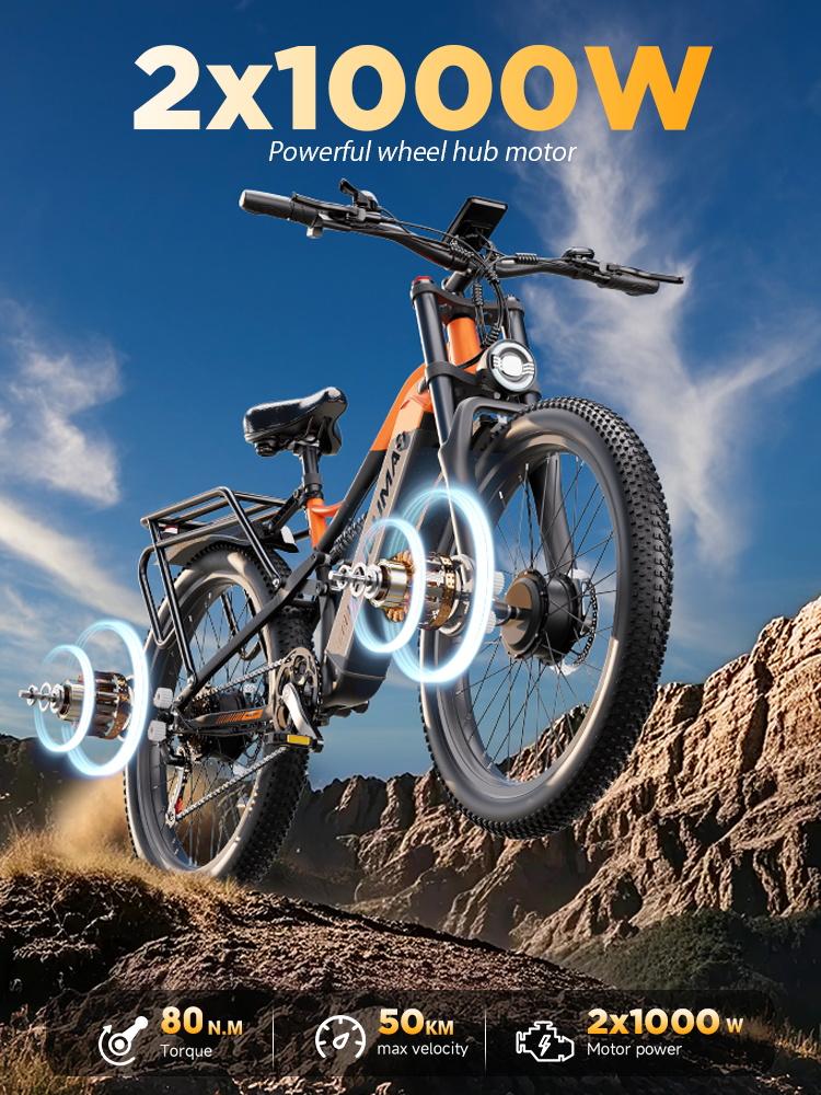 PULUMA PE86 Electric Bicycle 26*3.0 Fat Tire 48V20AH Battery 2000W Motor 50KM/H Torque Sensor Electric Bike Throttle Ebike VTT