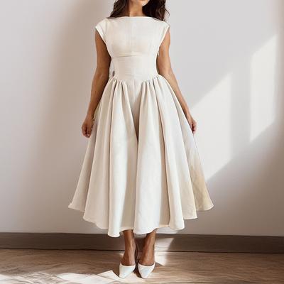 Women's Autumn New Style Temperament Solid Color Elegant Off-Shoulder Patchwork Waist Long Dress