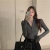 Sonbahar Dekorasyonu Seksi Temel Tişört Kadınlar için Kore Kısa Üst ile Kadınlar için Trend Çok Yönlü Uzun Kollu Tişört