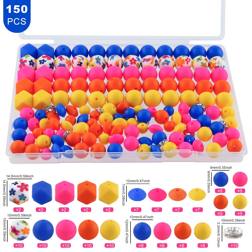 

Kovict 150Pcs/Box Silicone Beads Mixed Bracelet Making DIY KeyChain Necklace Handmade Accessories
