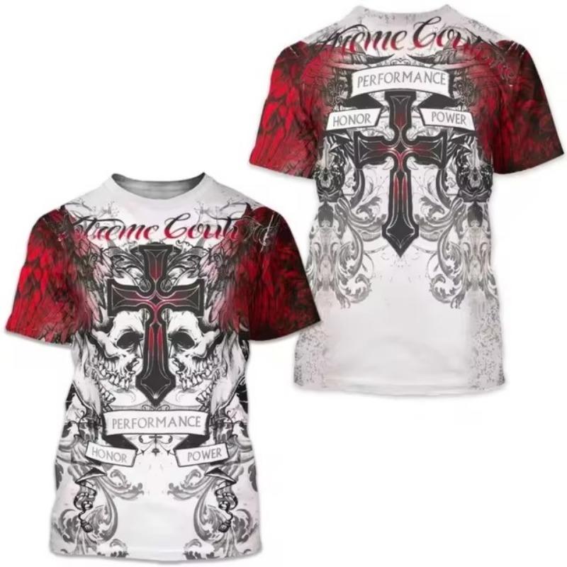 Vibrant Eagle Cross 3D Print Graphic Tee – ležérní, prodyšné, s krátkým rukávem, letní oblečení na ulici, pánské módní oblečení pro outdoorové aktivity