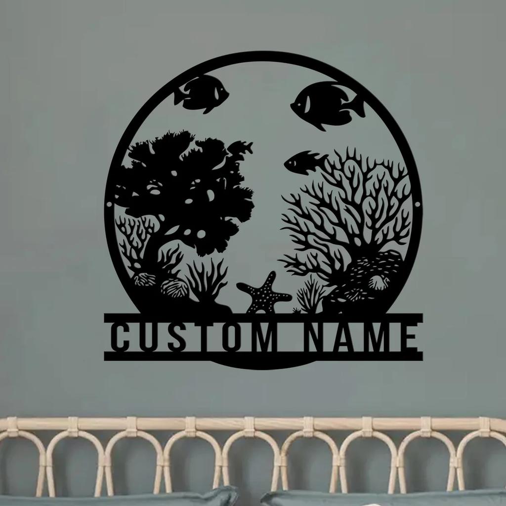 Metal Fish Coral Reef Wall Art Hanging Home Aquarium Decor