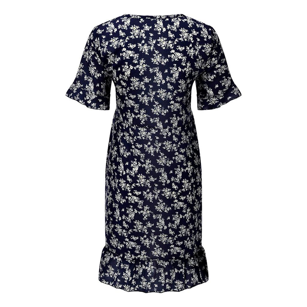 Women's Ladies Floral Print Short Sleeve V-neck Bandage Dress