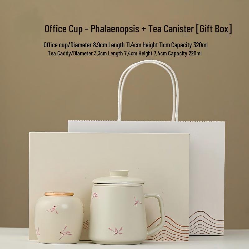 Shangqi Ceramic Tea Infuser Mug with Tea Caddy - Butterfly Orchid Gift Set