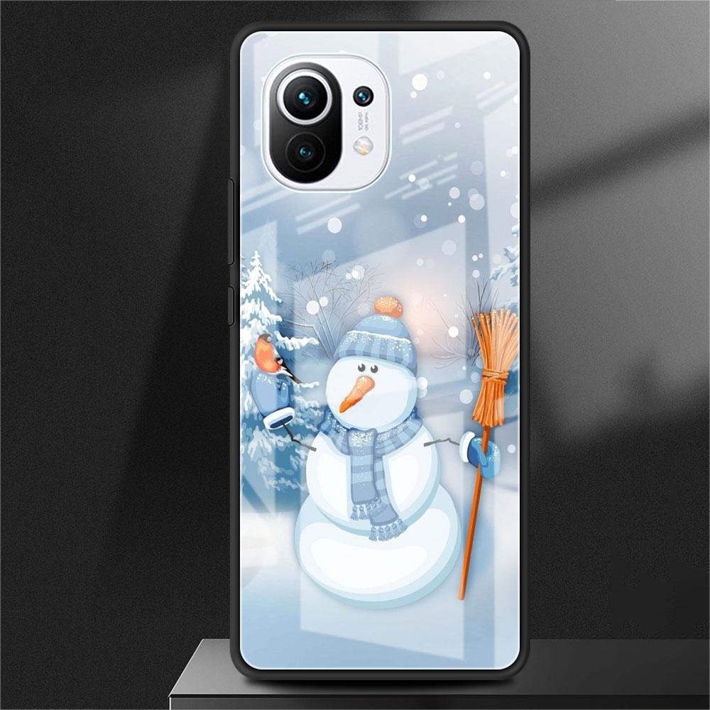 Kreslený Sněhulák Vánoční Skleněný Kryt pro Xiaomi Poco X3 NFC 11 Lite 11T F3 M3 Redmi Note 11 10 9 8 Pro 10S 9S 9A 9C Kryt na Telefon