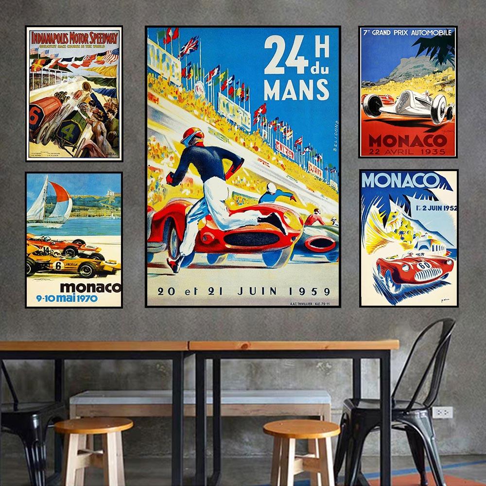 24 Hours of Le Mans Canvas Posters Print Sports Car Pictures Vintage Wall Art Paintings for Home Living Room Bar Decor Framless