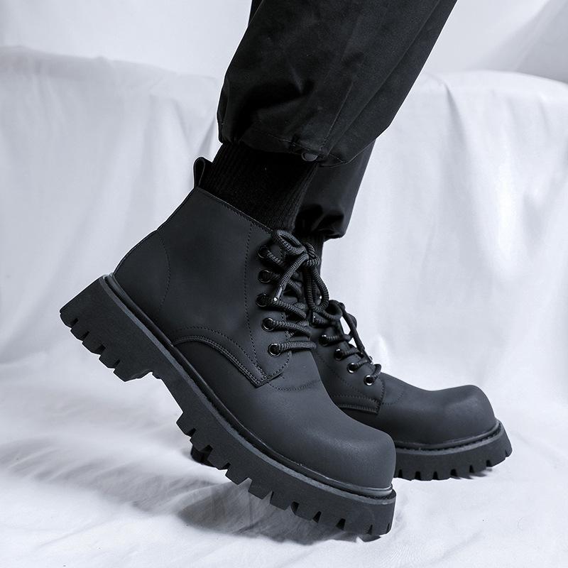 Martin Boots Men'S New High-Top Big-Headed Leather Shoes Derby Shoes Thick-Soled Heightening Tooling Short Boots 32053-R