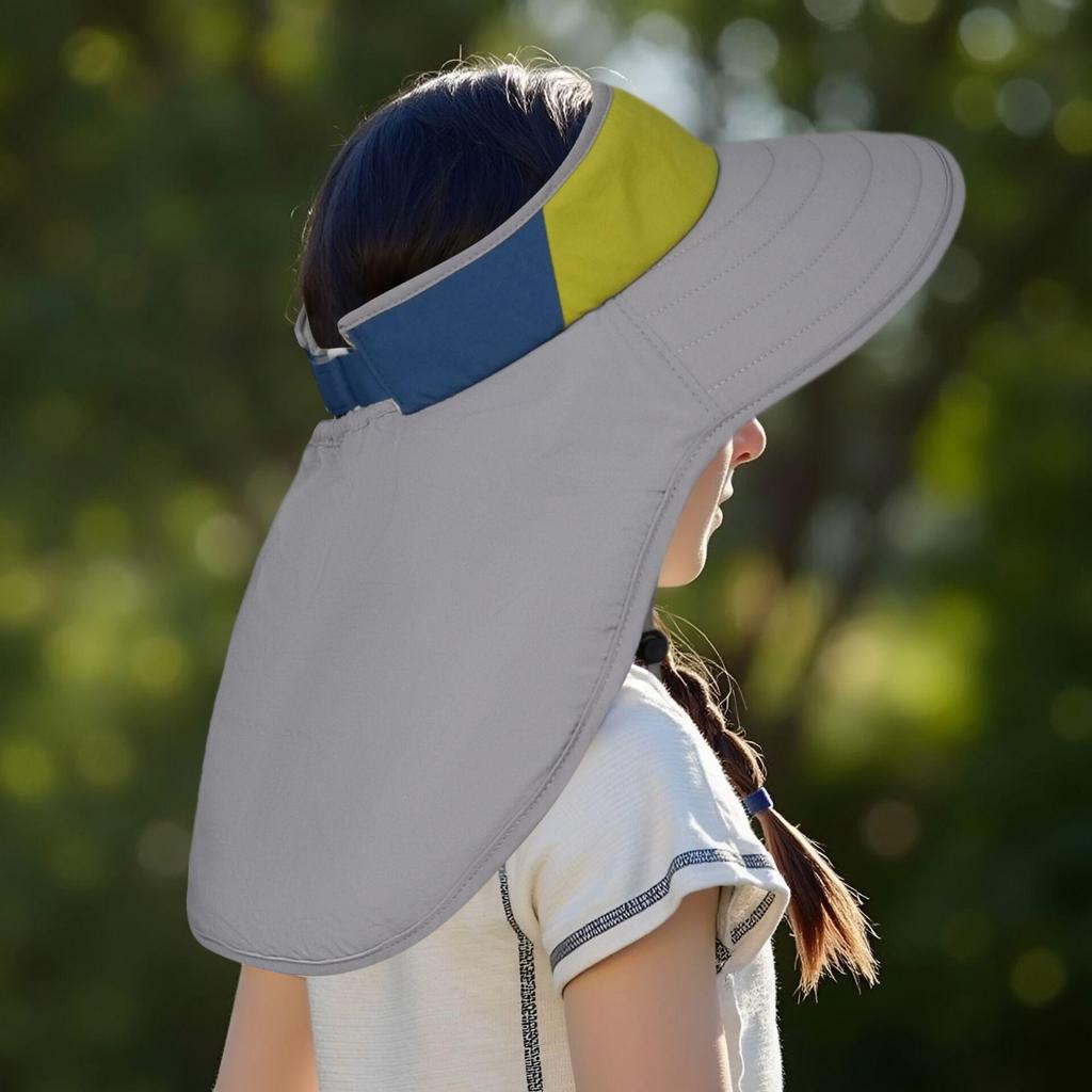 Kids' Summer Sun Hat with Neck Protection, Versatile Large Brim, Cute Half-Open Top for Girls