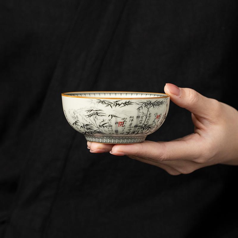 100ml Ru Kiln Bamboo Pu Erh Cup Teacup Master Cup Ceramic Home Single Cup High End Kung Fu Tea Set