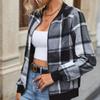 Women's Spring New Temperament Plaid Long Sleeve Jacket Zipper Coat Cardigan Top