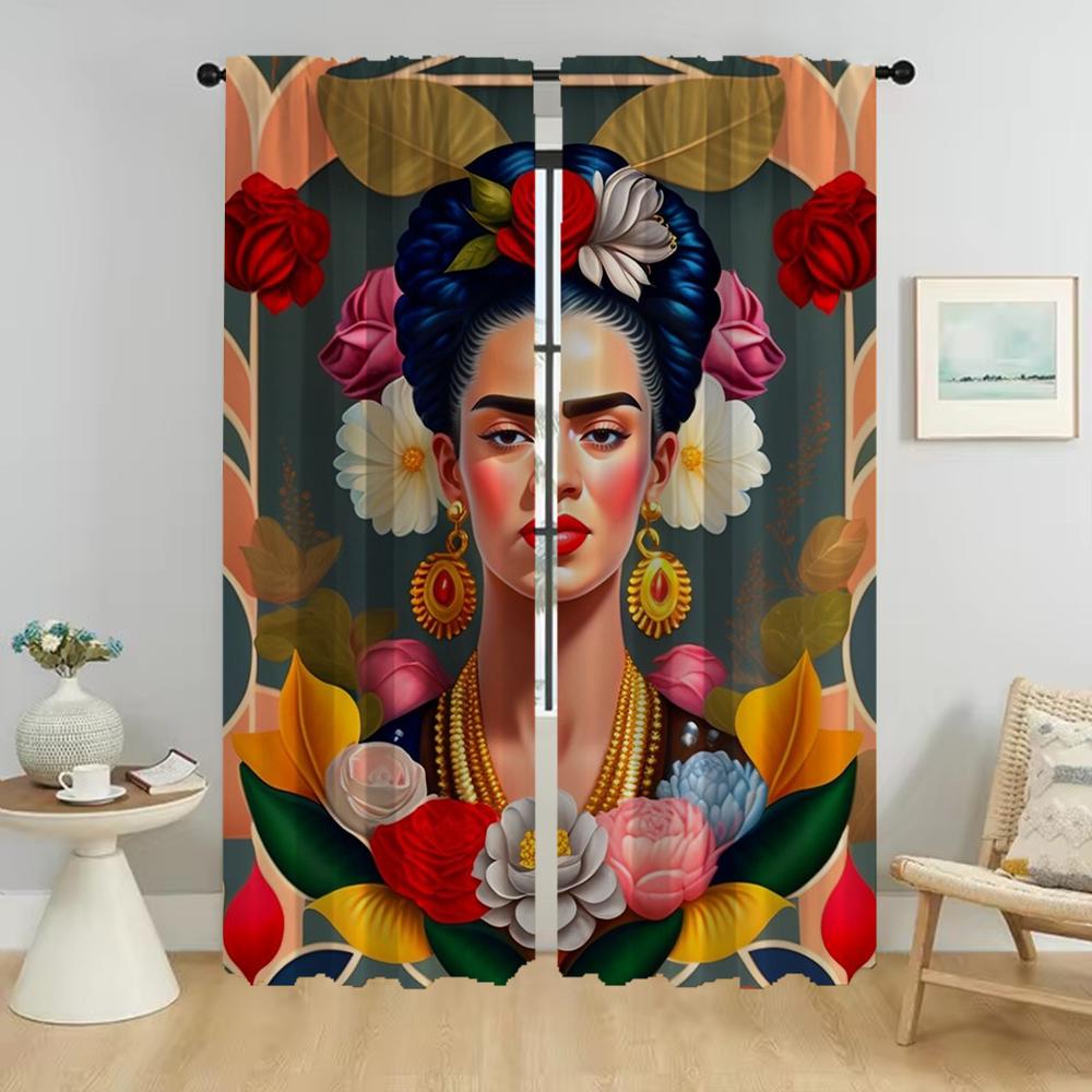 Home Interior Vorhänge 2 Stück Fridas Moderne Wohnzimmer Vorhänge für Kamera Tüll für Schlafzimmer Fenster Vorhang Schatten Partition