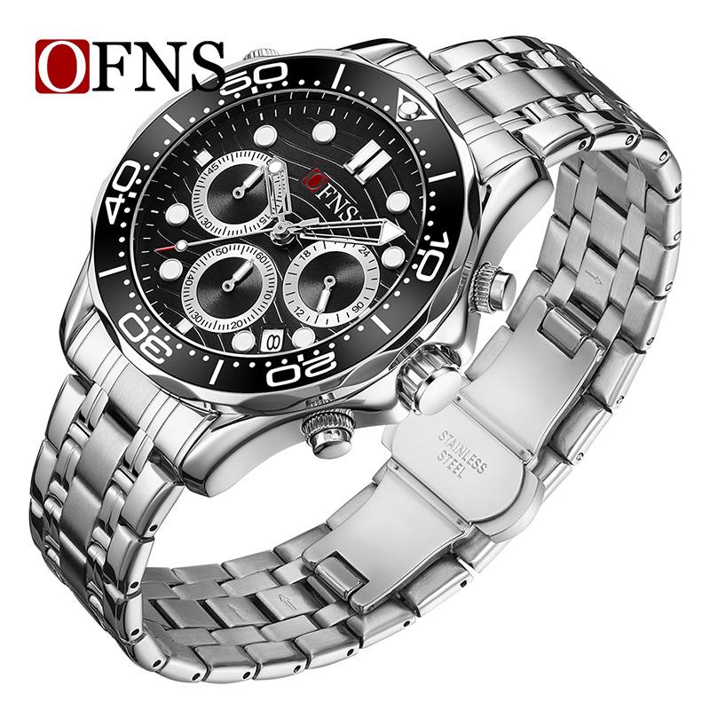 Oufannishi Men's Multifunction Waterproof Quartz Chronograph Wristwatch with Six-Hand Calendar