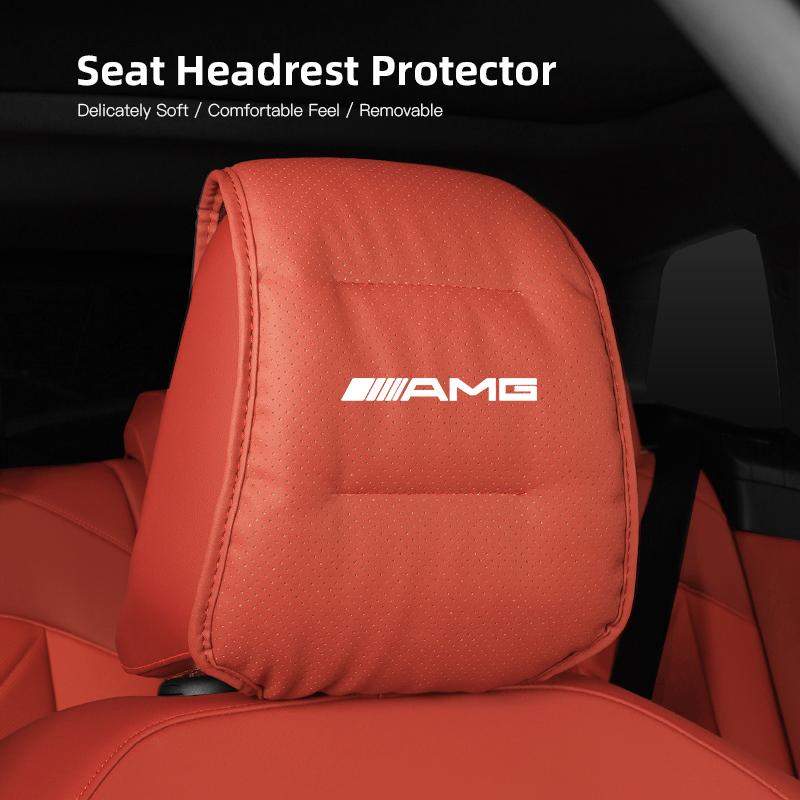 

2Pcs Car Seat Headrest Cover Leather Protective Case Sticker For Mercedes Benz AMG A B C E G CLA GLA GLC W211 W214 W205 W203W204