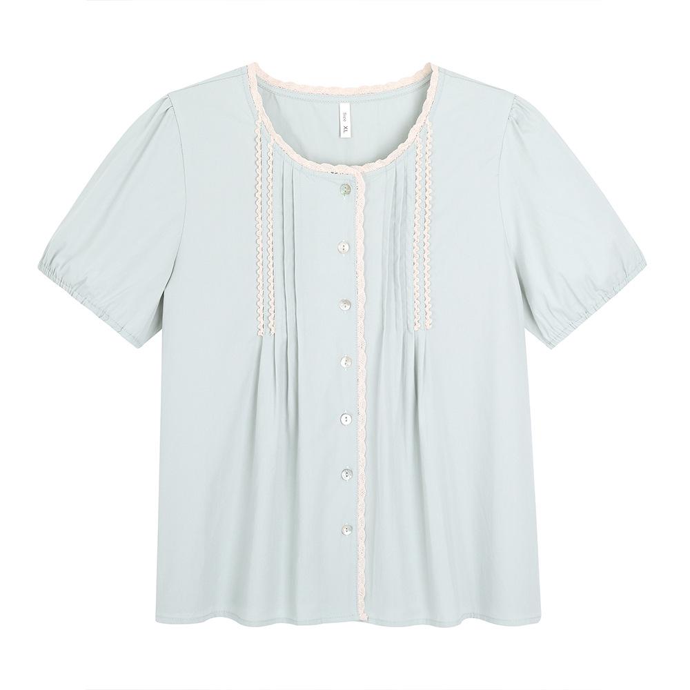 

Women’s Plus Size Lace Trim Short Sleeve Slimming Top 1XL (130-150 lbs) зелёный