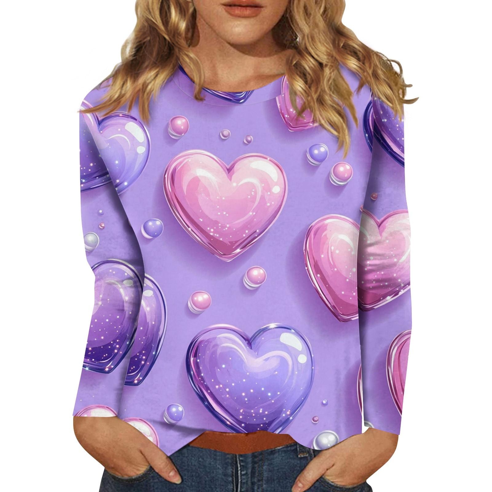 

Женская мода повседневный топ с длинным рукавом и круглым вырезом с цветочным принтом XL арбуз красный