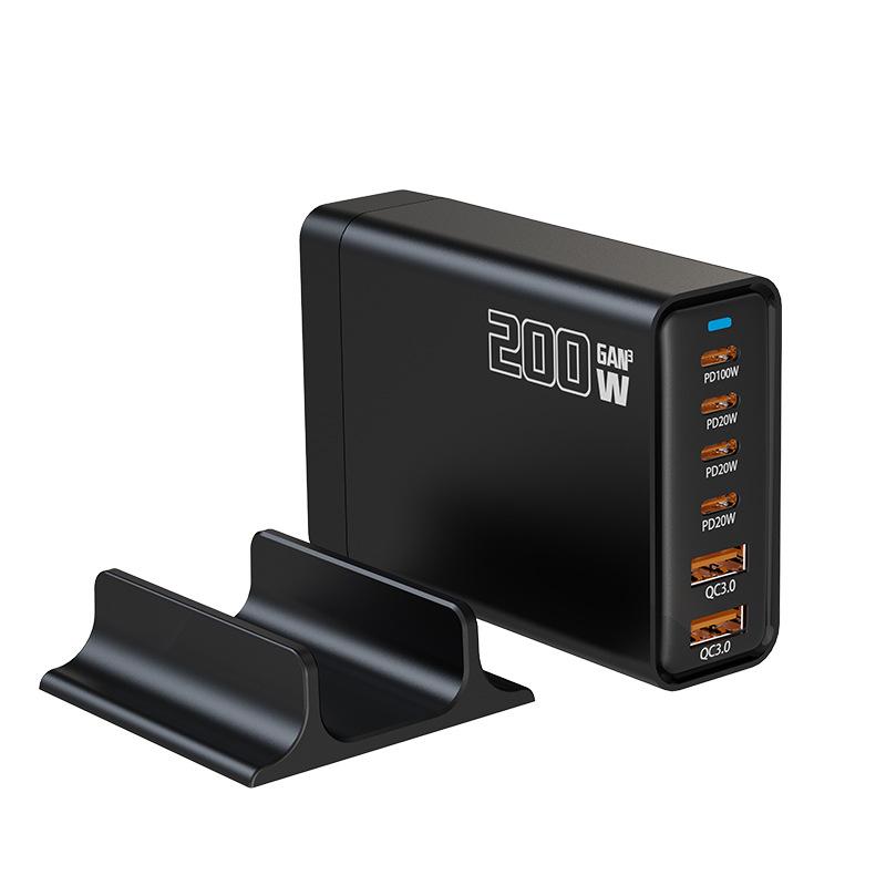 

Зарядное устройство GaN 200 Вт: Многопортовый, совместимый с планшетами Apple и Huawei (5В, 9В, 12В, 15В, 20В). EU Plug чёрный