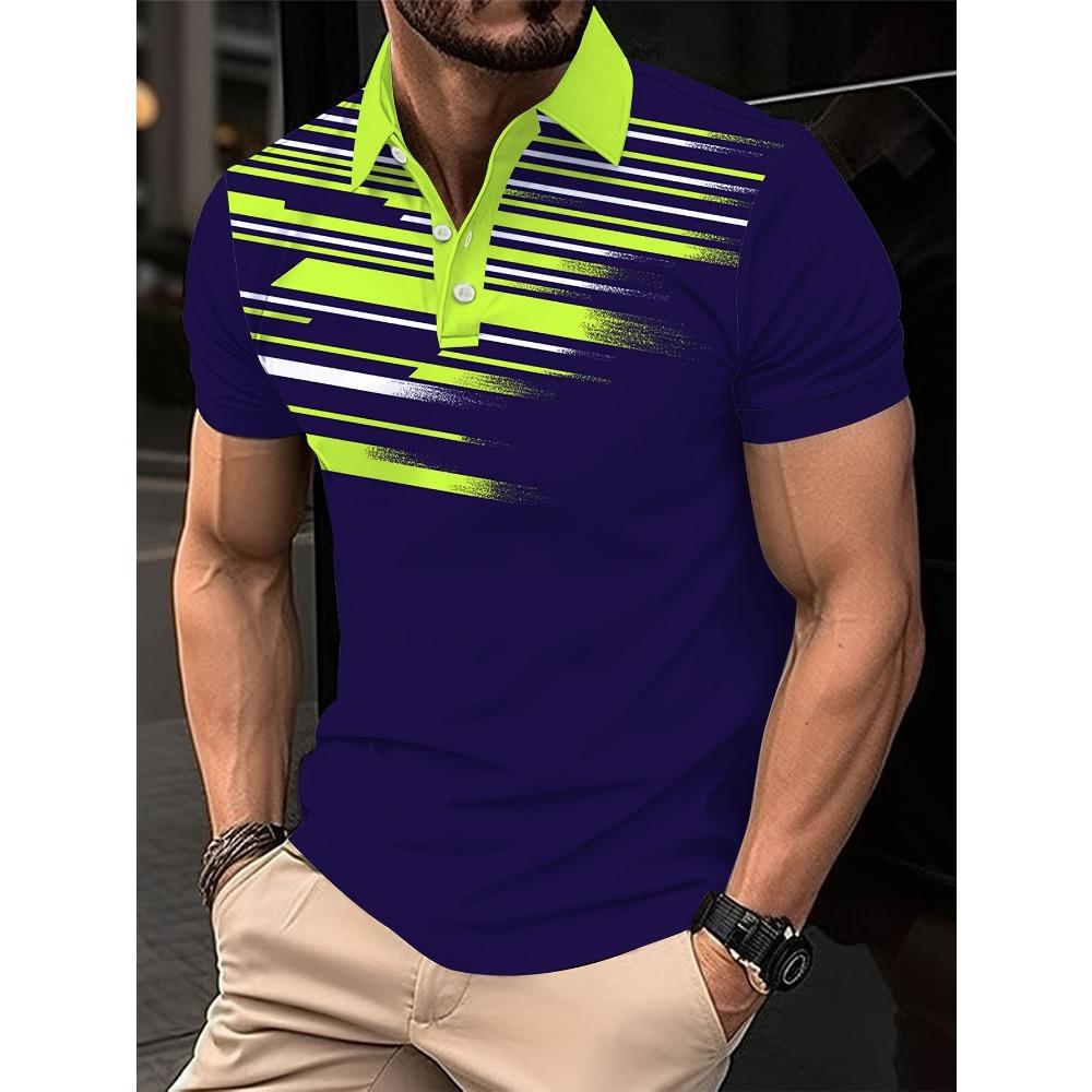 New Men's Fashionable Short Sleeved 3D Digital Printed Polo Casual Polo Shirt