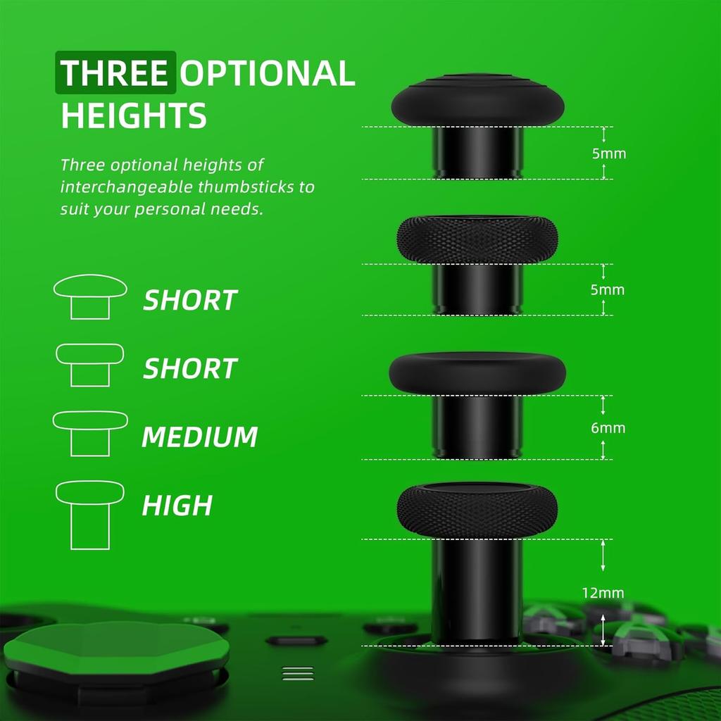 eXtremeRate 6 in 1 Metal Replacement Thumbsticks for Xbox Elite Series 2 Controller, Metallic Black Swappable Magnetic Analog Stick Joystick Caps for