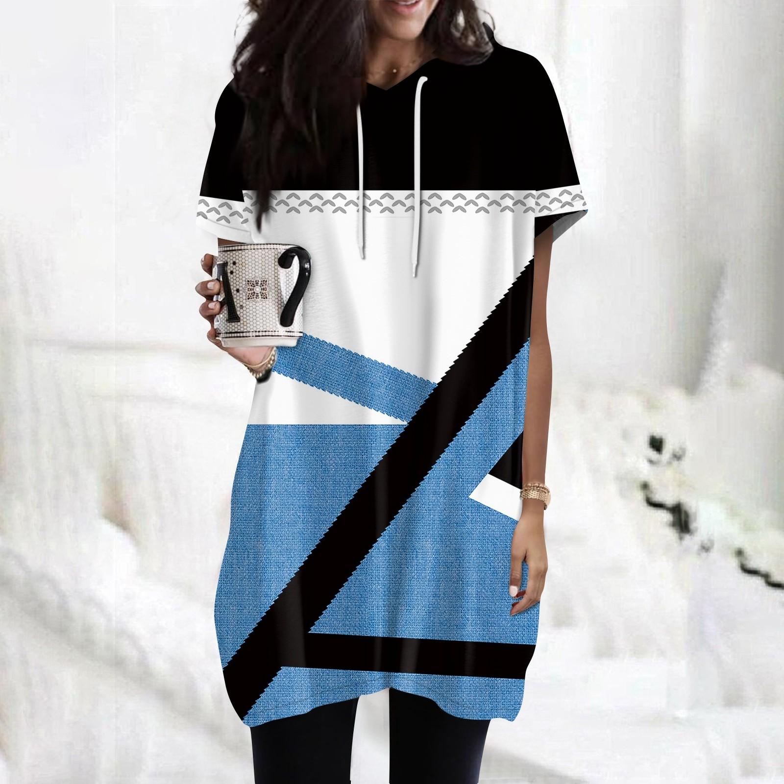 

Женские толстовки, повседневные рубашки с короткими рукавами, модные туники с принтом, топы с карманами L синий