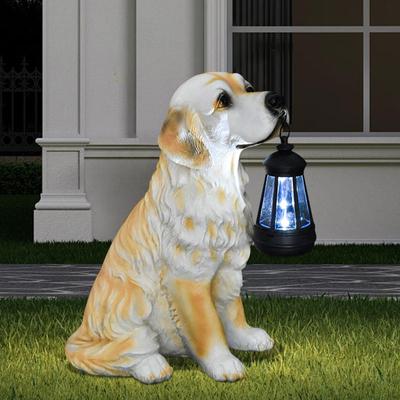 Ogród Pies Solar Lampa Statua Zwierzę Figurka Zewnętrzna Dekoracja Żywica Rzeźba do Podwórka