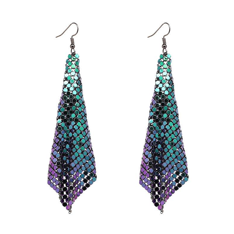 Fashion Metal Sequin Geometric Sheet Long Drop Dangle Earrings For Women Exaggerated Attractive Trendy Female Earrings Zircon