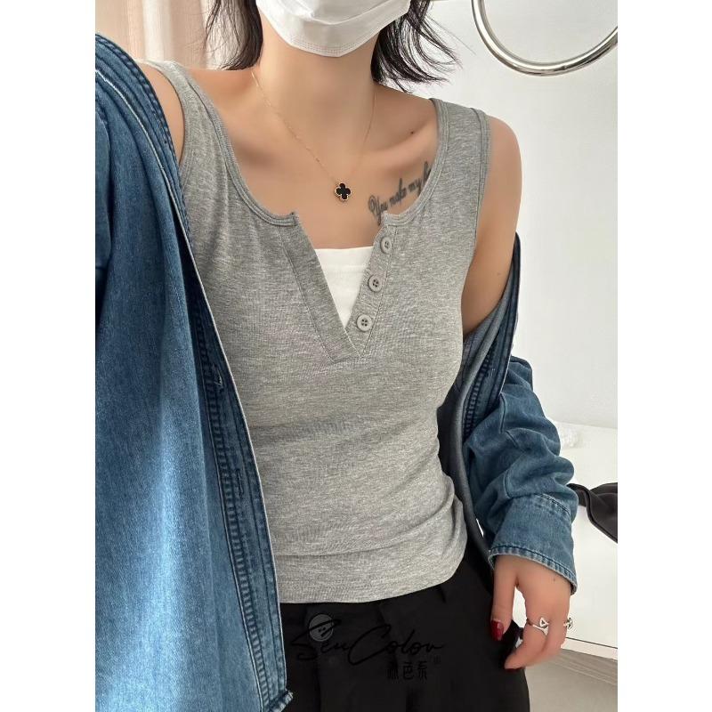 

Простая мода, интегрированная круглая горловина, поддельные два широких плеча сзади, сердце, женская утягивающая нить, подходящая без рукавов One size