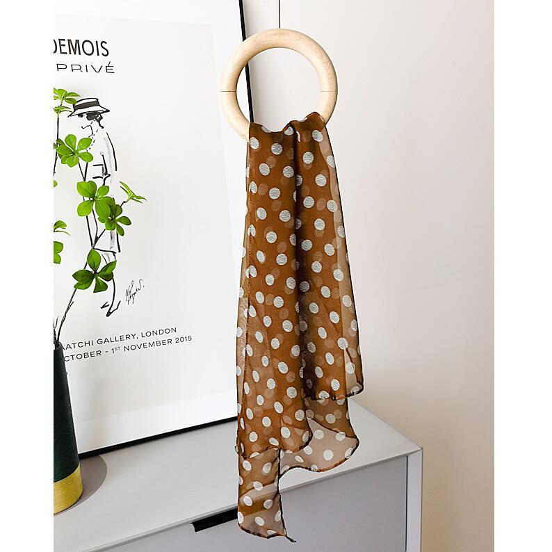 French Retro Black Polka Dot Silk Georgette Narrow Scarf (160x30)