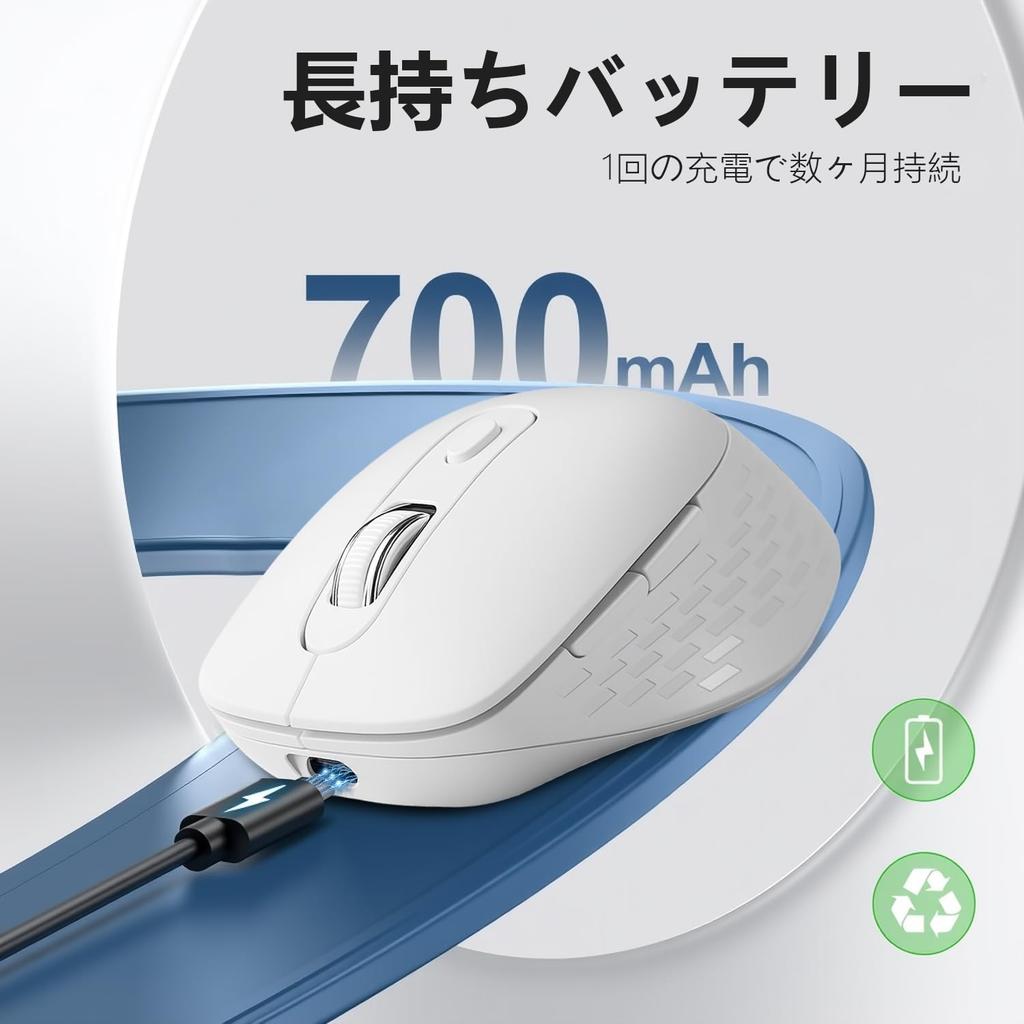 Wireless Mouse, Bluetooth 5.2 + 2.4Ghz, Work Mouse, Ultra-Low Latency, Type-C Rechargeable, BackForward Buttons, Lightweight 65g, Left and Right