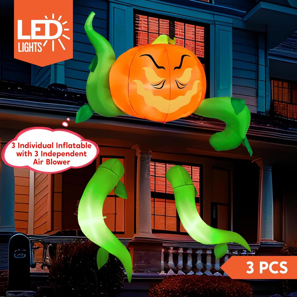 JOYFY 3 Pcs Halloween Inflatables Pumpkin Head with Tentacles Window Decoration Blow Up for Halloween Inflatable Pumpkin Head