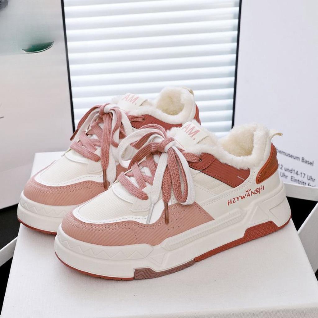 2025 zimní sametové nové korejská verze ins malé bílé boty studentky teplé sportovní boty ležérní boty na platformě zvyšující výšku