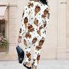 Women Plus Size White Printed Long Sleeve Zip Front Jacket And Long Pants Set