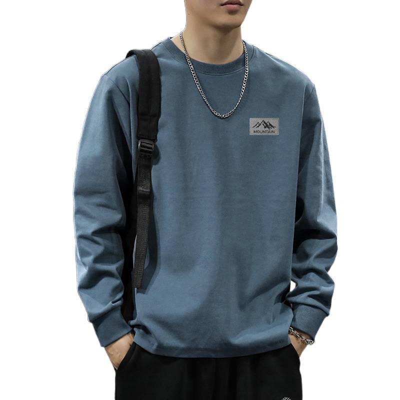 Men's Heavyweight Pure Cotton Crew Neck Long Sleeve T-Shirt for Teens - Spring/Autumn 2025